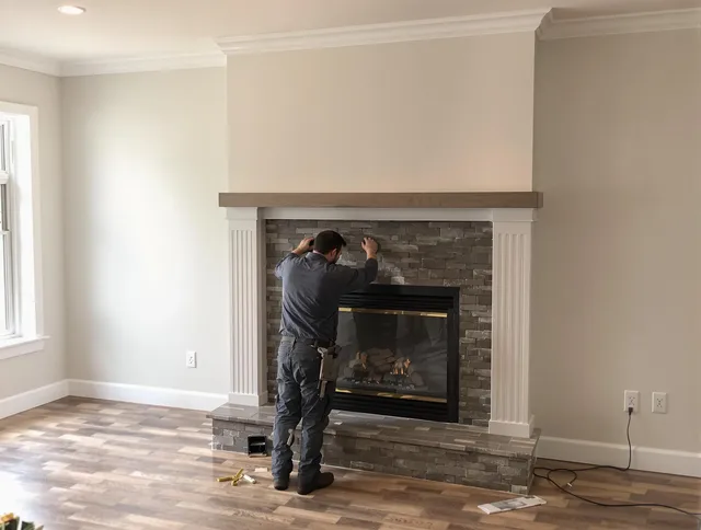 Hollywood Chimney Sweep finishing a custom fireplace install in Hollywood, FL